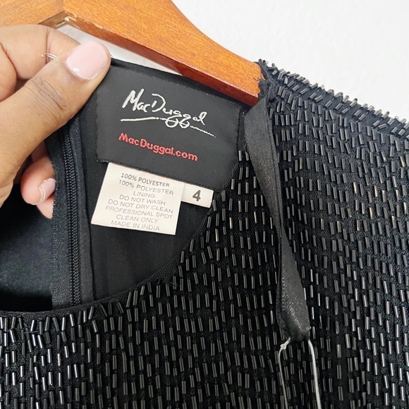 Mac Duggal Long Sleeve Beaded Fringe Evening Gown - Picture 9 of 10